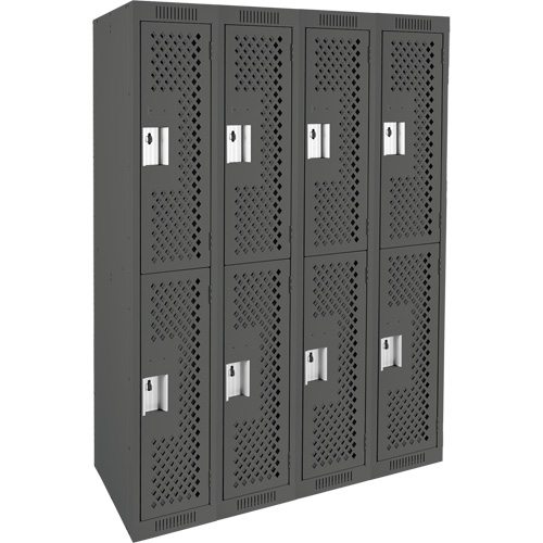 Clean Line Lockers, 2 -tier, Bank of 4, 48" x 15" x 72", Steel, Charcoal, Rivet (Assembled), Perforated OCP Construction Supplies