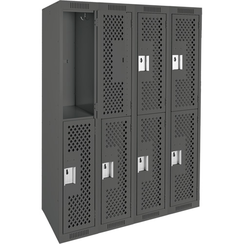 Clean Line Lockers, 2 -tier, Bank of 4, 48" x 15" x 72", Steel, Charcoal, Rivet (Assembled), Perforated OCP Construction Supplies