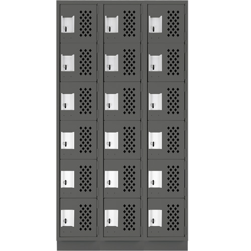 Clean-Line Perforated Lockerette, 6 -tier, Bank of 3, 12" x 72" x 12", Steel OCP Construction Supplies