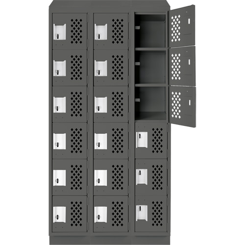 Assembled Lockerettes Clean Line Perforated Economy Lockers, 6 -tier, Bank of 3, 18" x 72" x 12", Steel OCP Construction Supplies