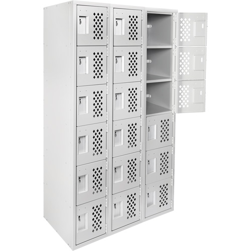 Clean-Line Perforated Lockerette, 6 -tier, Bank of 3, 12" x 72" x 12", Steel OCP Construction Supplies