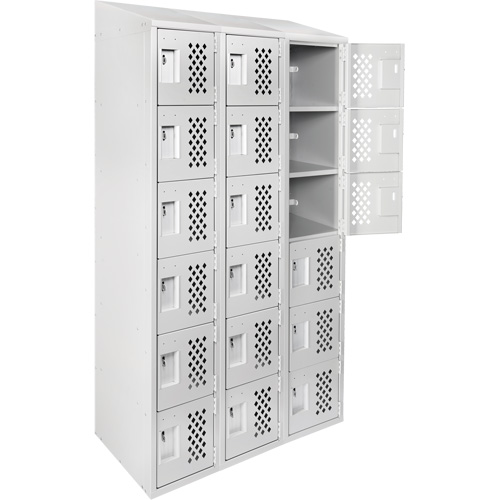 Assembled Lockerettes Clean Line Perforated Economy Lockers, 6 -tier, Bank of 3, 18" x 72" x 12", Steel OCP Construction Supplies