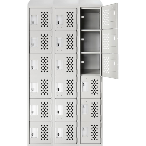 Assembled Lockerettes Clean Line Perforated Economy Lockers, 6 -tier, Bank of 3, 18" x 72" x 12", Steel OCP Construction Supplies