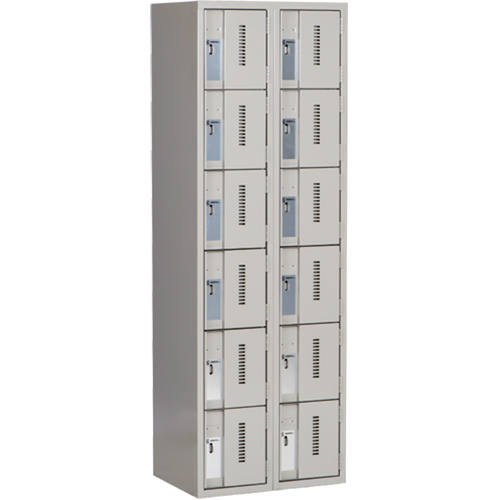 Concorde Heavy-Duty Lockers, 6 -tier, Bank of 2, 24" x 18" x 72", Steel, Grey, Welded (Assembled) OCP Construction Supplies
