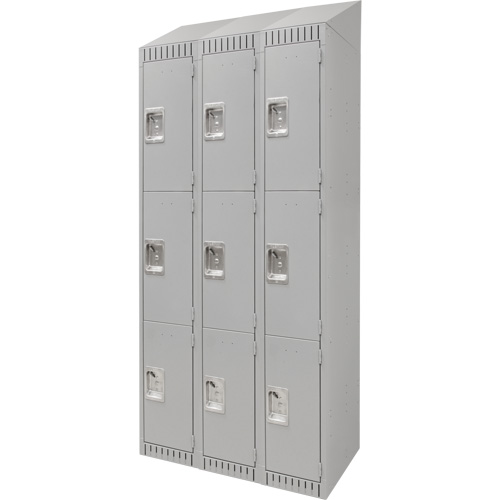 Lockers, 3 -tier, Bank of 3, 36" x 18" x 82", Steel, Grey, Knocked Down OCP Construction Supplies