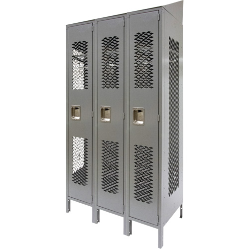 Casiers ventil&eacute;s, Bloc de 3, 36" x 18" x 88", Acier, Gris, D&eacute;mont&eacute;, Perfor&eacute; OCP Construction Supplies