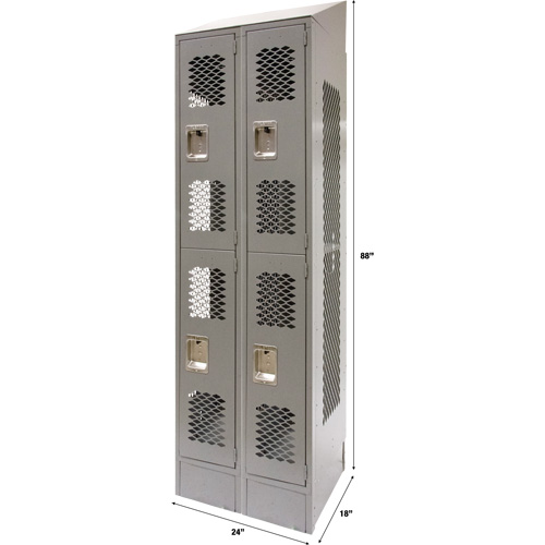 Casiers ventil&eacute;s, 2 niveaux, Bloc de 2, 24" x 18" x 88", Acier, Gris, D&eacute;mont&eacute;, Perfor&eacute; OCP Construction Supplies