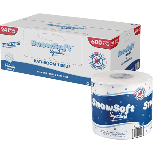 Papier hygi&eacute;nique de premi&egrave;re qualit&eacute; Snow Soft, 2 Pli, 600 Feuilles/Rouleu, Longueur 145', Blanc OCP Construction Supplies