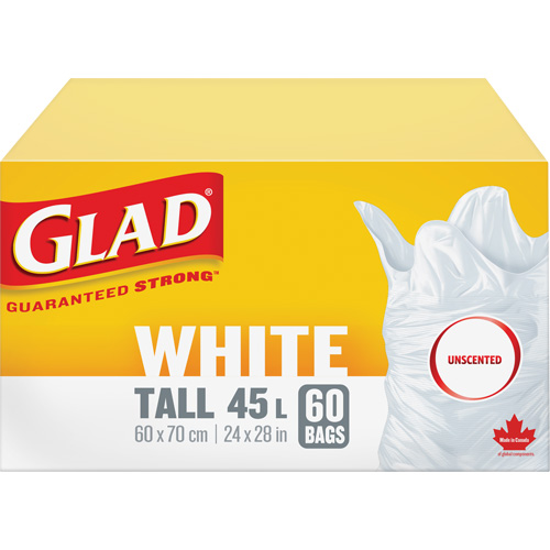 Sacs &agrave; ordures hauts 45 L sans parfum, R&eacute;gulier, 24" la x 28" lo, Blanc OCP Construction Supplies