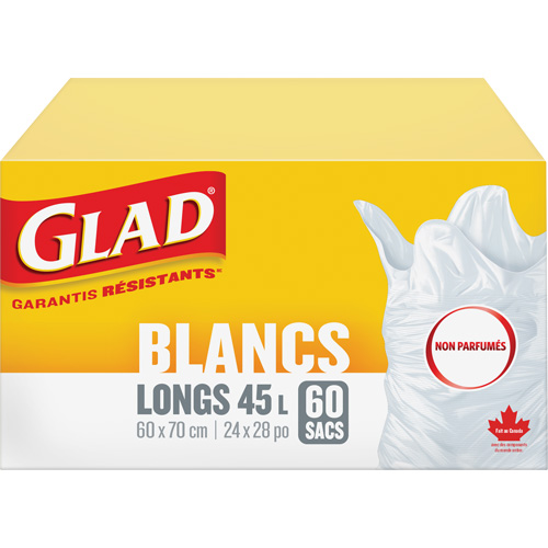 Sacs &agrave; ordures hauts 45 L sans parfum, R&eacute;gulier, 24" la x 28" lo, Blanc OCP Construction Supplies