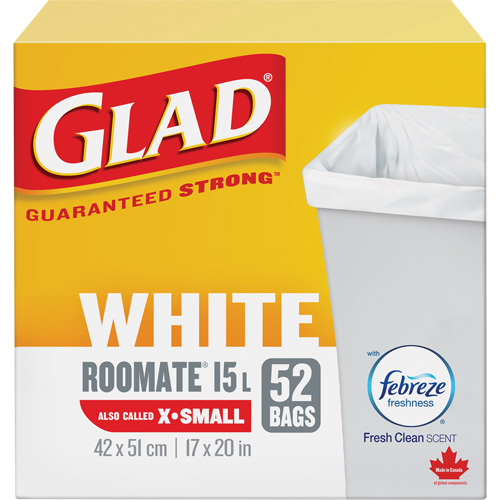 X-Small 15L Roommate Febreze Garbage Bags, Regular, 17" W x 20" L, White OCP Construction Supplies