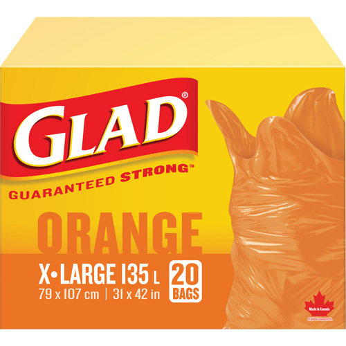 135L Garbage Bags, Regular, 31" W x 42" L, Orange OCP Construction Supplies