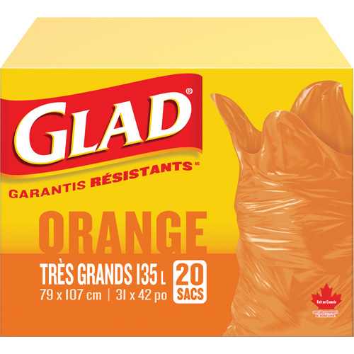 135L Garbage Bags, Regular, 31" W x 42" L, Orange OCP Construction Supplies