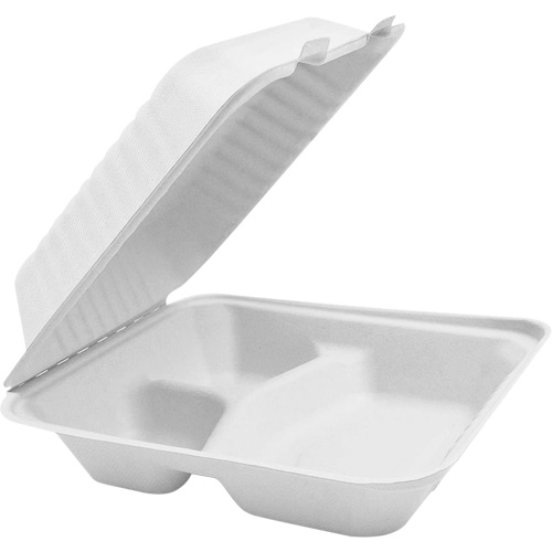 Compostable Hinged Food Containers with Compartments, Bagasse, Square OCP Construction Supplies