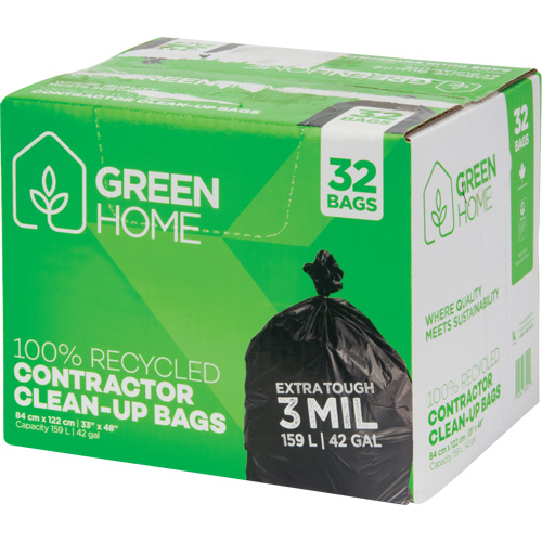 Green Home Garbage Bags, Strong, 33" W x 48" L, 3 mils, Black, 159 L (42 Gal.) Capacity OCP Construction Supplies