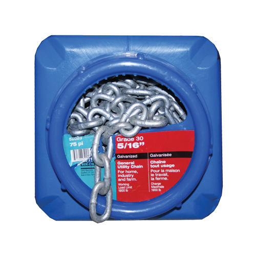 Chaînes galvanis&eacute;es par immersion &agrave; chaud, Acier au carbone, 5/16" x 75' (22,9 m) l, Calibre 30, Charge d'utilisation 1900 lb (0,95 tonne) OCP Construction Supplies