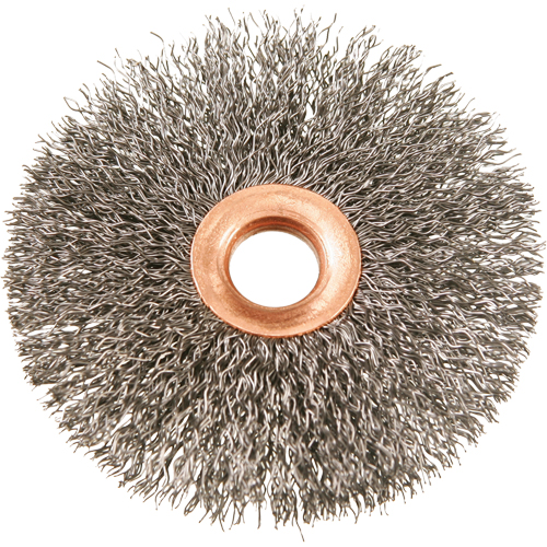 Brosses rotatives &agrave; fils cr&ecirc;p&eacute;s avec moyeu en cuivre 3", 3" dia., Fils 0,014", Arbre 1/2" OCP Construction Supplies