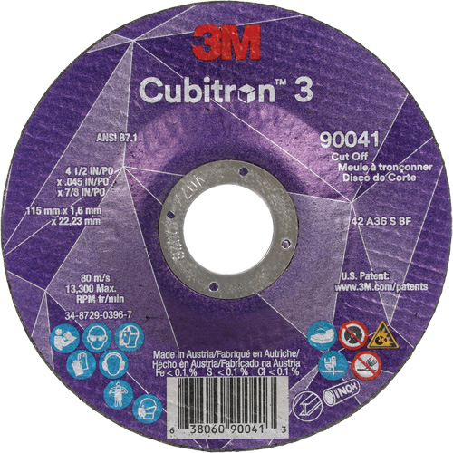 Meule &agrave; tronçonner Cubitron 3, 4-1/2" x 0,045", Arbre de 7/8", Type T27, C&eacute;ramique, 13 300 Tr/min OCP Construction Supplies
