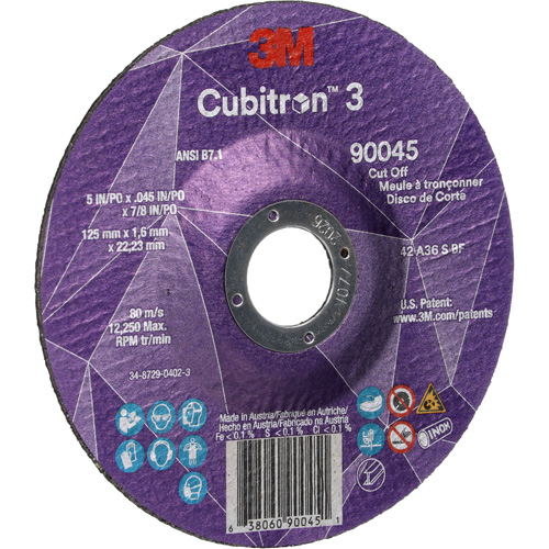 Meule &agrave; tronçonner Cubitron 3, 5" x 0,045", Arbre de 7/8", Type T27, C&eacute;ramique, 12250 Tr/min OCP Construction Supplies