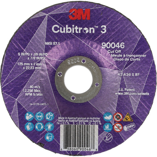 Meule &agrave; tronçonner Cubitron 3, 5" x 0,09", Arbre de 7/8", Type T27, C&eacute;ramique, 12250 Tr/min OCP Construction Supplies