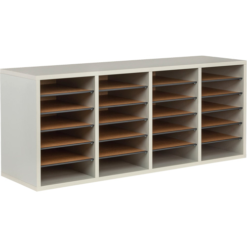 Adjustable Compartment Literature Organizer, Stationary, 24 Slots, Wood, 39-1/4" W x 11-3/4" D x 16-1/4" H OCP Construction Supplies