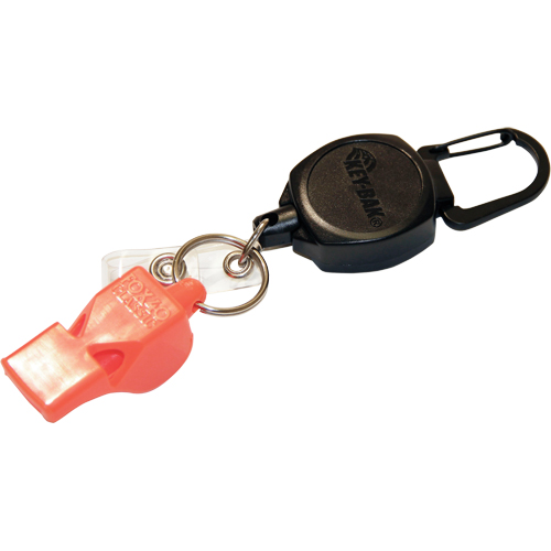 D&eacute;rouleur autor&eacute;tractable pour carte d'identit&eacute; et cl&eacute;s avec sifflet, M&eacute;tal en alliage de zinc, C&acirc;ble 24", Fixation Mousqueton OCP Construction Supplies