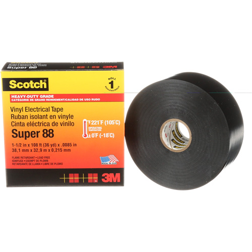Ruban isolant en vinyle Super 88 Scotch, 38 mm (1-1/2") x 33 m (108'), Noir, 8,5 mils OCP Construction Supplies