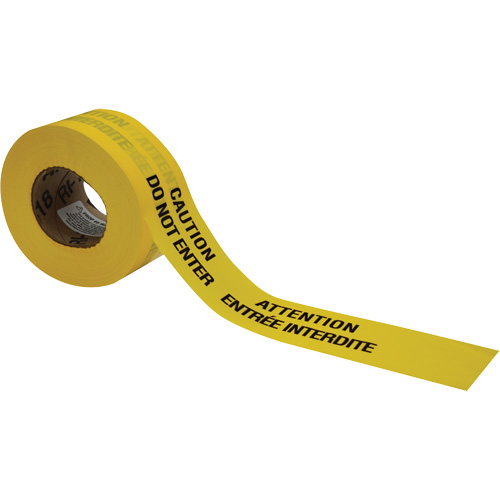 Barricade Tape, Bilingual, 3" W x 1000' L, 3.5 mils, Black on Yellow OCP Construction Supplies