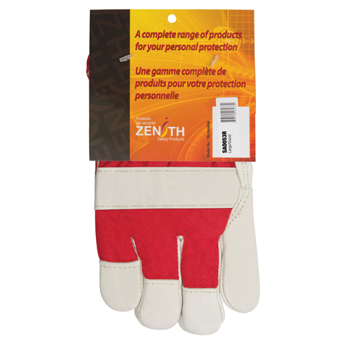 Red & White Premium Winter-Lined Fitters Gloves, Large, Grain Cowhide Palm, Boa Inner Lining OCP Construction Supplies