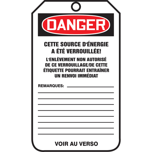 Lockout Tags, Cardstock, 3-1/8" W x 5-7/8" H, French OCP Construction Supplies