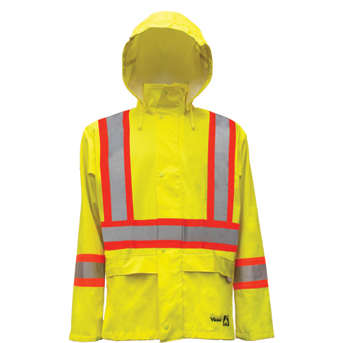 Hi-Vis FR/PU Safety Rain Jackets, Small, High Visibility Lime-Yellow OCP Construction Supplies