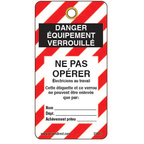 Lockout Tags, Plastic, 3" W x 5-3/4" H, French OCP Construction Supplies