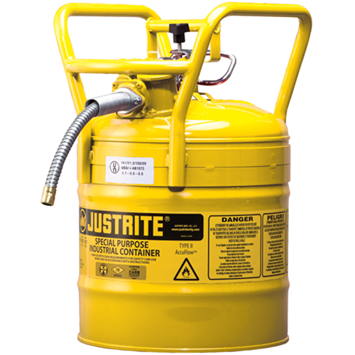 D.O.T. AccuFlow Safety Cans, Type II, Steel, 5 US gal., Yellow, FM Approved OCP Construction Supplies