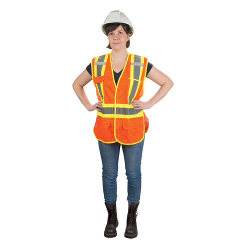 Veste d'arpenteur haute visibilit&eacute;, conforme &agrave; la CSA, Orange haute visibilit&eacute;, Moyen, Polyester OCP Construction Supplies