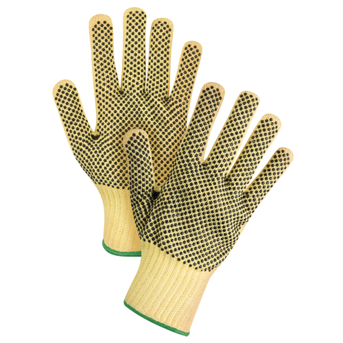 Gants tricot&eacute;s deux c&ocirc;t&eacute;s, sans couture, &agrave; pois, Taille Moyen/8, Calibre 7, Rev&ecirc;tement PVC, Enveloppe en Kevlar, ASTM ANSI niveau A2/EN 388 niveau 3 OCP Construction Supplies