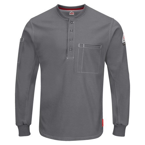 Excel FR&reg; Long Sleeve Henley Shirts, Small, Grey OCP Construction Supplies