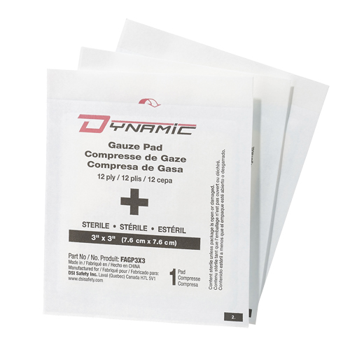 Gaze Dynamic, Tampon, 3" lo x 3" la, St&eacute;rile, Dispositif m&eacute;dical Classe 1 OCP Construction Supplies