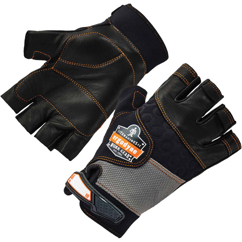 Gants demi-doigts en cuir r&eacute;duisant les impacts ProFlex 901, Petit, Paume en Cuir fleur, Poignet Boucle et crochet OCP Construction Supplies