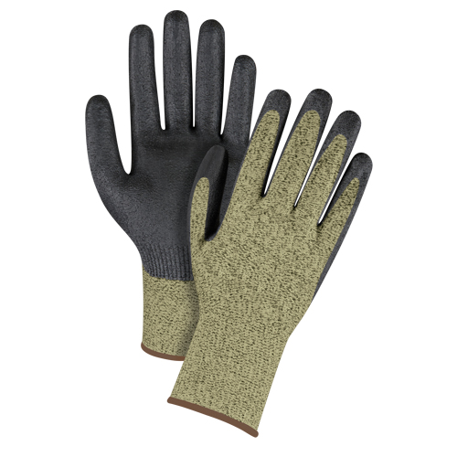 Gants &eacute;lastiques sans coutures r&eacute;sistants &agrave; la coupe noir & jaune, Taille Grand/9, Calibre 13, Rev&ecirc;tement Mousse de nitrile, Enveloppe en Aramide, ASTM ANSI niveau A6 OCP Construction Supplies