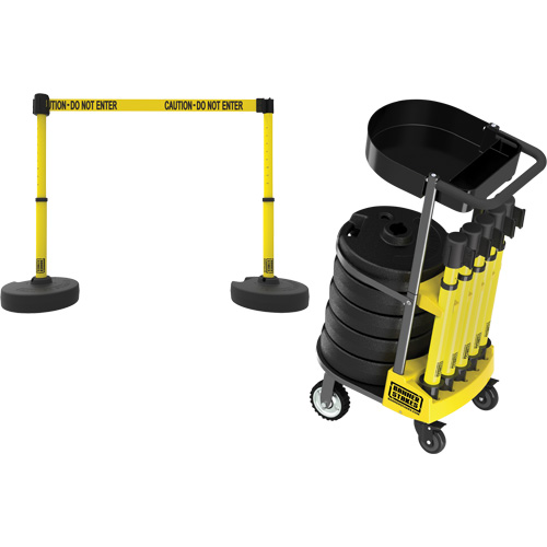 PLUS Barrier Post Cart Kit with Tray, 75' L, Metal, Yellow OCP Construction Supplies
