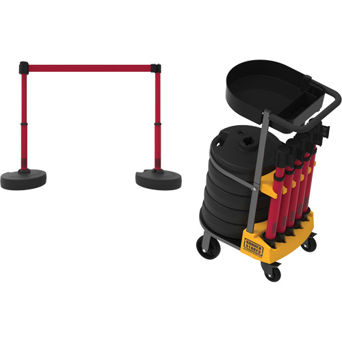 PLUS Barrier Post Cart Kit with Tray, 75' L, Metal, Yellow OCP Construction Supplies