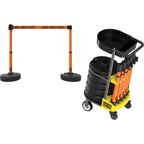 PLUS Barrier Post Cart Kit with Tray, 75' L, Metal, Orange OCP Construction Supplies