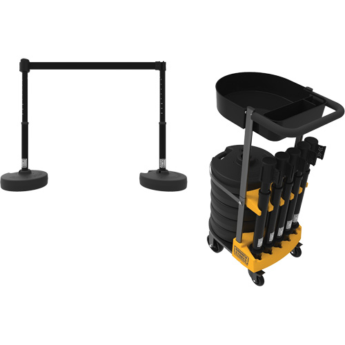 PLUS Barrier Post Cart Kit with Tray, 75' L, Metal, Black OCP Construction Supplies