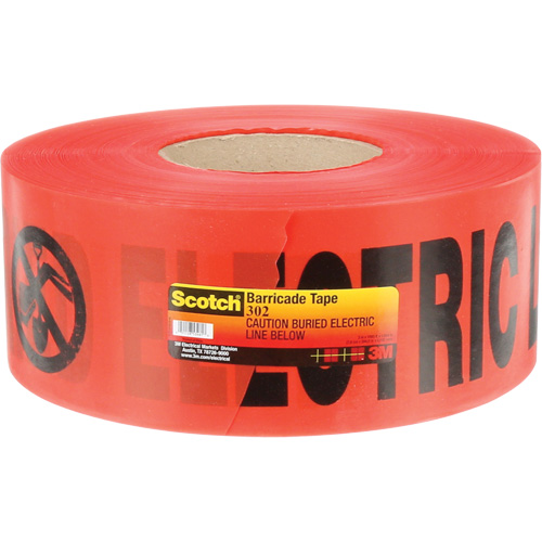 Ruban pour barri&egrave;res pour services publics souterrains Scotch, Anglais, 3" la x 1000' lo, 4 mils, Noir/rouge OCP Construction Supplies