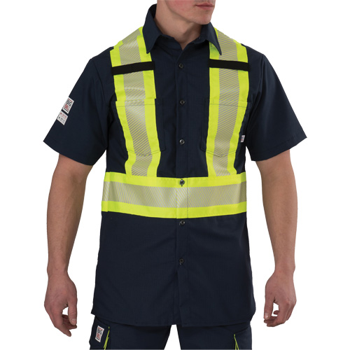 Chemise &agrave; manches courtes haute visibilit&eacute; r&eacute;sistant &agrave; la d&eacute;chirure, Polyester, Petit, Bleu marin OCP Construction Supplies