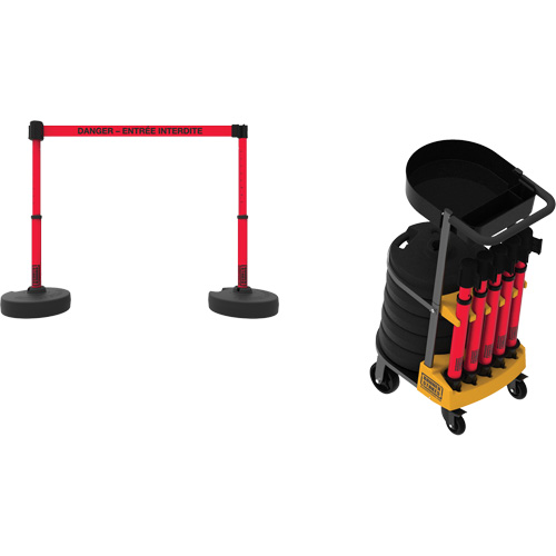 Plus Portable Barrier System Cart Package with Tray, 75' L, Metal/Plastic, Red OCP Construction Supplies