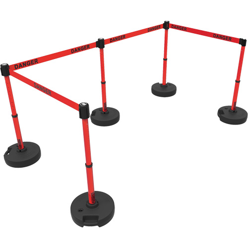 Ensemble de montants pour barri&egrave;re Plus, Plastique, 42" h, Ruban Rouge, Longueur du ruban 15' OCP Construction Supplies