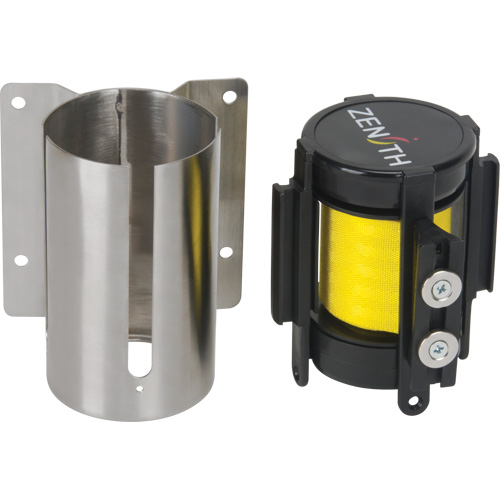 Barri&egrave;re &agrave; fixation murale avec ruban magn&eacute;tique, Acier, Fixation par vis, 7', Ruban Jaune OCP Construction Supplies