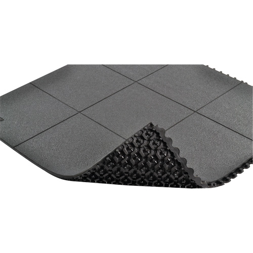 Tapis antifatigue &agrave; imbrication Cushion-Ease, Rugueux, 3' x 3' x 3/4", Noir, Caoutchouc naturel OCP Construction Supplies
