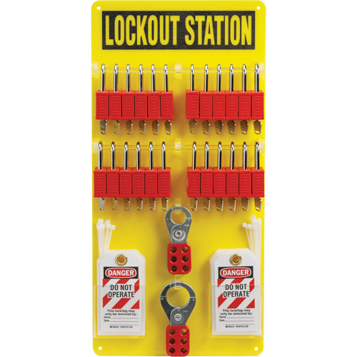 Lockout Board with Keyed Different Nylon Safety Lockout Padlocks, Plastic Padlocks, 24 Padlock Capacity, Padlocks Included OCP Construction Supplies